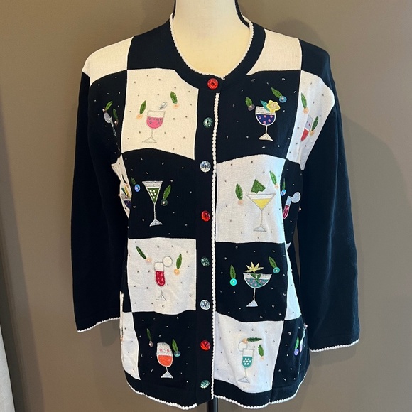 Terrazzo Sweaters - Terrazzo Women's Embellished Cocktail Cardigan, Beads sequins, Size Medium